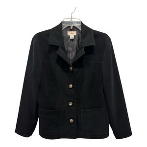 Talbots Blazer Womens Small Petite Black Super‎ Soft Button Up Jacket Lined